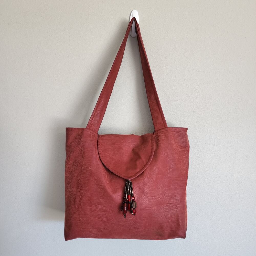 Suruchi Purse Red Made In USA Beaded Tassel Tote Shoulder Handbag Large